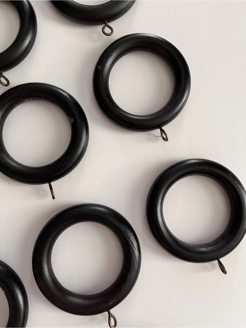 Lot of 18 Wooden Drapery Rings with Eyelets Espresso Brown